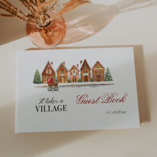 Rustic Troller Village Houses Winter Baby Shower Gästböcker