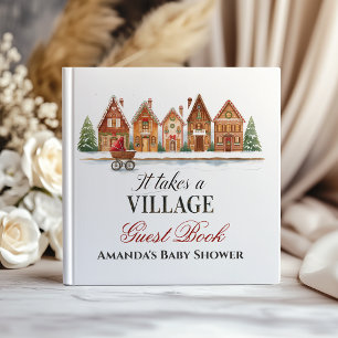 Rustic Troller Village Houses Winter Baby Shower Gästböcker
