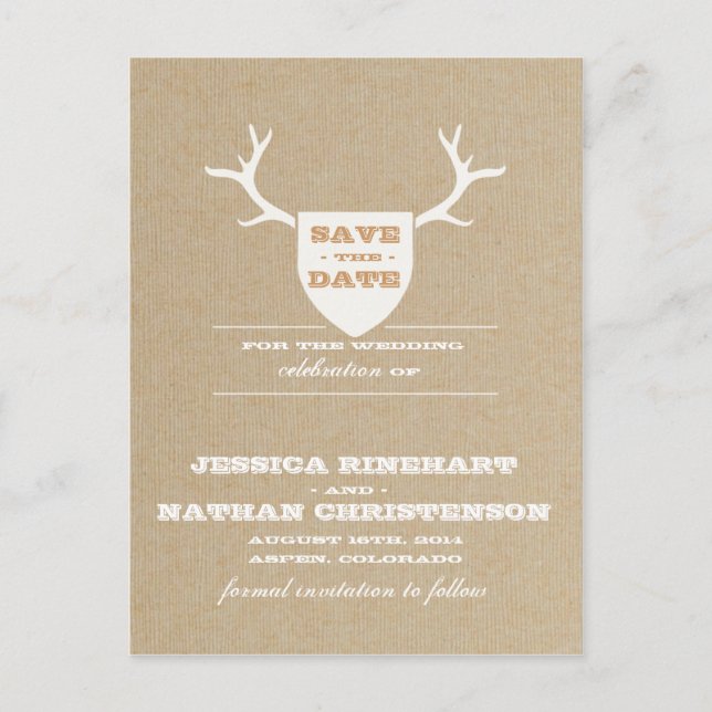 Rustic Trophy White Save the Date Meddelande Vykort (Framsida)