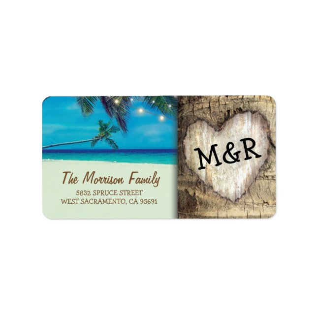 Rustic Tropical Beach Destination Wedding Adressetikett (Framsidan)