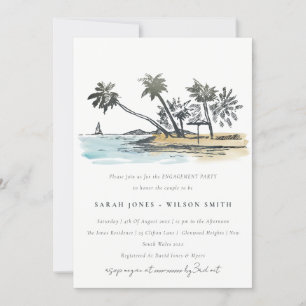 Rustic Tropical Beach Handflatan Träd Sketch Förlo Inbjudningar