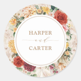 Rustic Tropical Boho Pampas Grass Blommigt Bröllop Runt Klistermärke