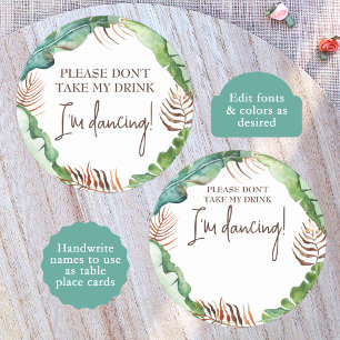 Rustic Tropical Brown, Grönt Place Card Namn brick Underlägg Papper Rund