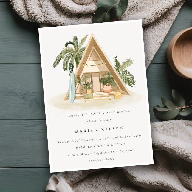 Rustic Tropical Handflatan Beach Shack Vow förnyel Inbjudningar (Skapare uppladdad)