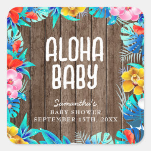Rustic Tropical Handflatan Lämnar Aloha Baby Showe Fyrkantigt Klistermärke