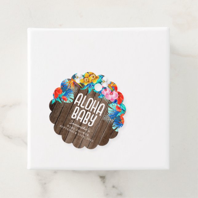 Rustic Tropical Handflatan Lämnar Aloha Baby Showe Gåvor Etiketter (På plats)