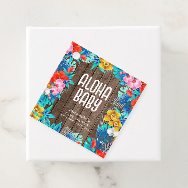 Rustic Tropical Handflatan Lämnar Aloha Baby Showe Gåvor Etiketter (På plats)