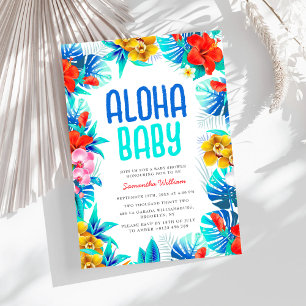 Rustic Tropical Handflatan Lämnar Aloha Baby Showe Inbjudningar