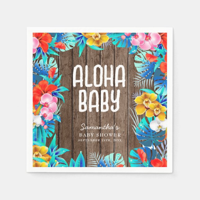 Rustic Tropical Handflatan Lämnar Aloha Baby Showe Pappersservett (Framsidan)