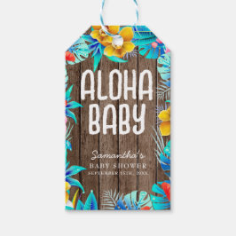 Rustic Tropical Handflatan Lämnar Aloha Baby Showe Presentetikett