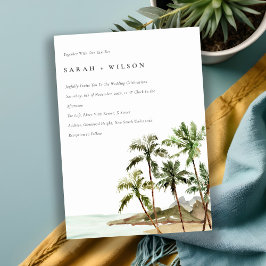Rustic Tropical Handflatan Träd Beach Sand Bröllop Inbjudningar