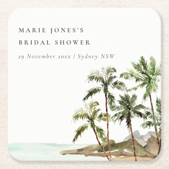 Rustic Tropical Handflatan Träd Beach Sand Möhippa Underlägg Papper Kvadrat (Framsidan)