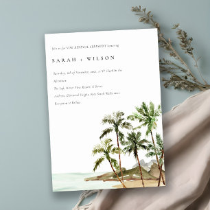 Rustic Tropical Handflatan Träd Beach Sand Vow Ren Inbjudningar