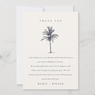 Rustic Tropical Handflatan Träd Navy Kraft Bröllop Tack Kort