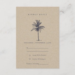 Rustic Tropical Handflatan Träd Navy Kraft Bröllop Tilläggskort