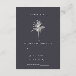 Rustic Tropical Handflatan Träd Navy Kraft Bröllop Tilläggskort