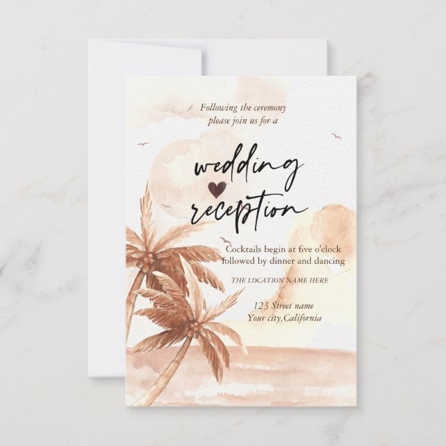 Rustic Tropical Handflatan Wedding Reception Inbjudningar (Framsida)