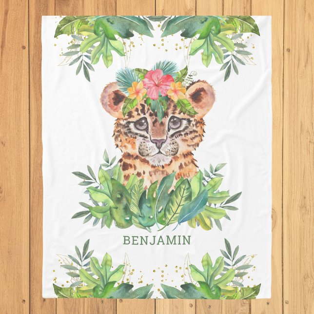 Rustic Tropical Jungle Safari Cute Leopard Fleecefilt (Skapare uppladdad)