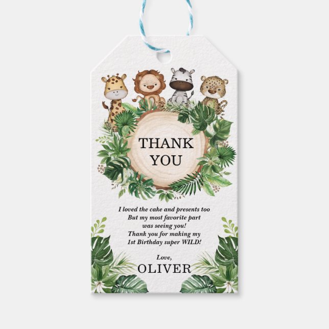 Rustic Tropical Jungle Vilda djur Boys Birthday Presentetikett (Framsidan)