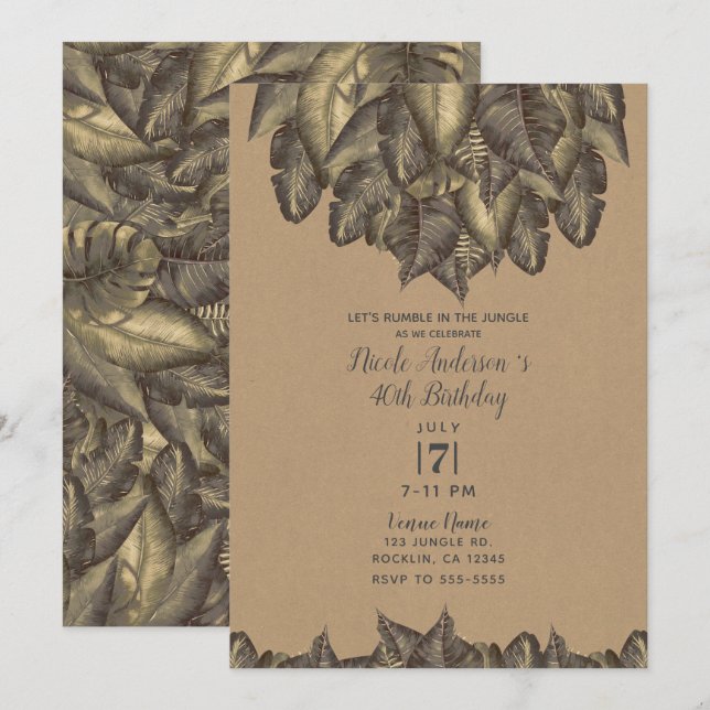 Rustic Tropical Löv Botanical Vintage Birthday Inbjudningar (Fram/baksida)
