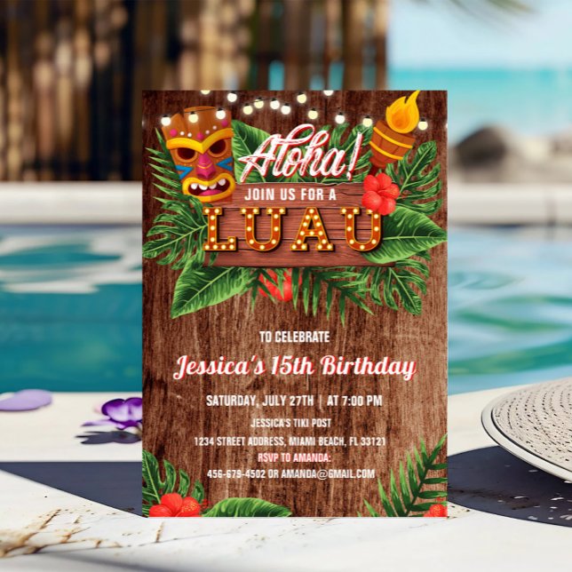 Rustic Tropical Luau Birthday-inbjudan Inbjudningar (Skapare uppladdad)
