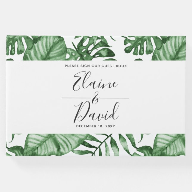 Rustic Tropical Nature Botanical Grey Bröllop Gästböcker (Framsida)