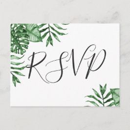 Rustic Tropical Nature Botanical Grey Bröllop Inbjudan Vykort