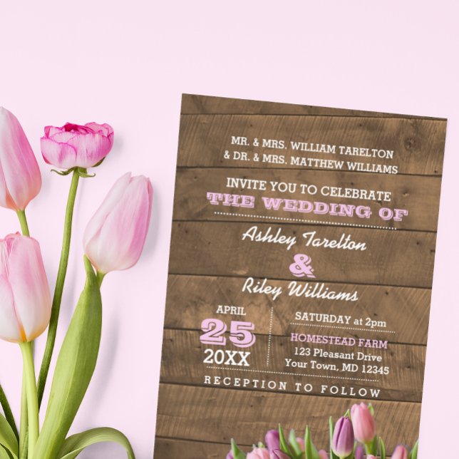 Rustic Tulips & Barnwood bröllopsinbjudan Inbjudningar (Skapare uppladdad)