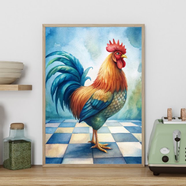 Rustic Tupp Country Farmhouse Köket  Poster (Rooster country kitchen poster)