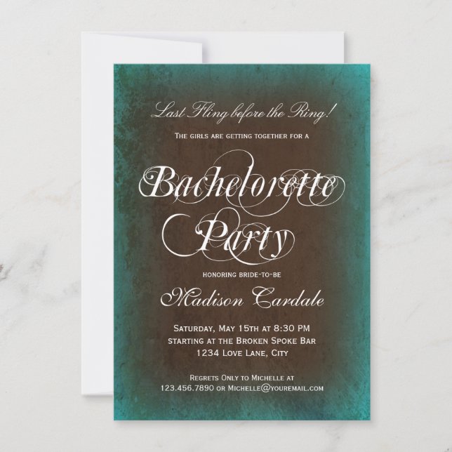 Rustic Turcoise Bachelorette-partiets inbjudningar (Framsida)