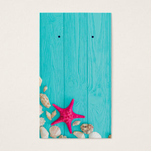 Rustic Turcoise Wood Seashells Earring Holder Visitkort