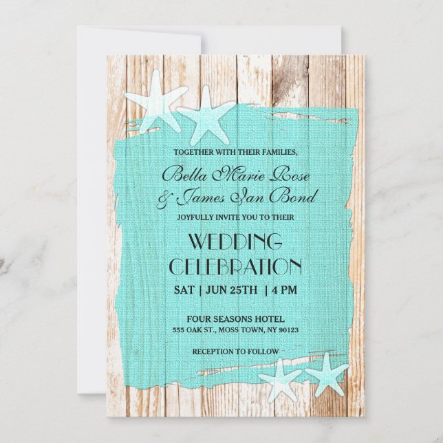 Rustic Turcos Starfish Wedding bjudande Inbjudningar (Framsida)