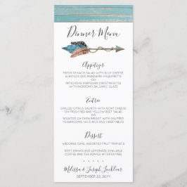 Rustic Turcos Wood Boho Feather Dinner Menu Meny