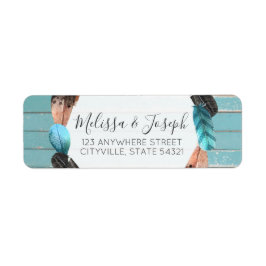 Rustic Turcos Wood Feather Boho Returadress Etikett