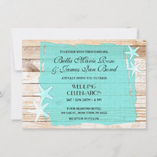 Rustic Turcouise Starfish Seashell Wedding bjudand Inbjudningar