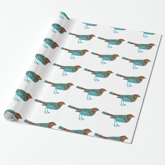 Rustic Turkvoise Bird Presentpapper (Utrullad)