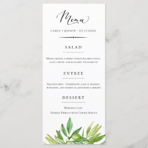Rustic Tuscan Olive Gren Bröllop Menu Meny