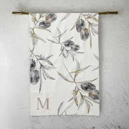 Rustic Tuscan Watercolor Olive Gren Monogram Kökshandduk
