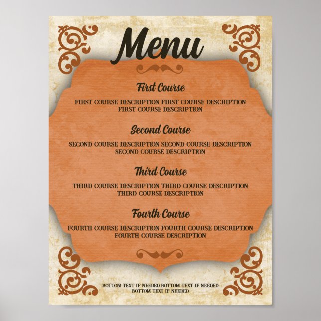 Rustic Tuscan western catering Middag Meny Po Poster (Framsidan)