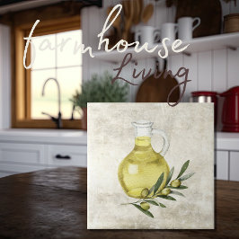 Rustic Tuscany Olive Oil Flaska Watercolor Kakelplatta