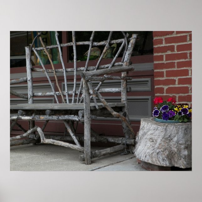 Rustic Twig Bench & Flowers Poster (Framsidan)