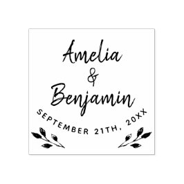 Rustic Twigs Typography Bride Groom Namn Bröllop Stämpel