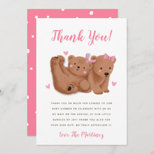 Rustic Twin Girls Unge Bear Baby Shower  Tack Kort
