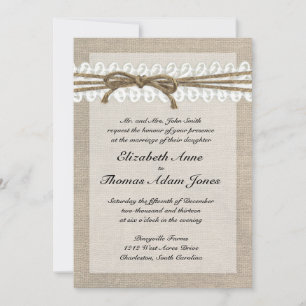 Rustic Twine and Snöre Burlap bröllopsinbjudning Inbjudningar