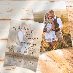 Rustic Twine Burlap WildblommBoho Photo Bröllop Inbjudningar