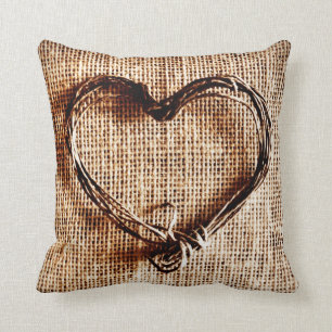 Rustic Twine Heart Faux Burlap Jute Land Pillow Kudde