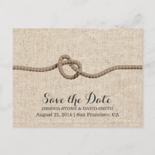 Rustic Twine Knot Burlap Spara datumet Meddelande Vykort