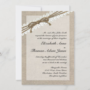 Rustic Twine och Snöre Burlap 2 Bröllopsinbjudan Inbjudningar