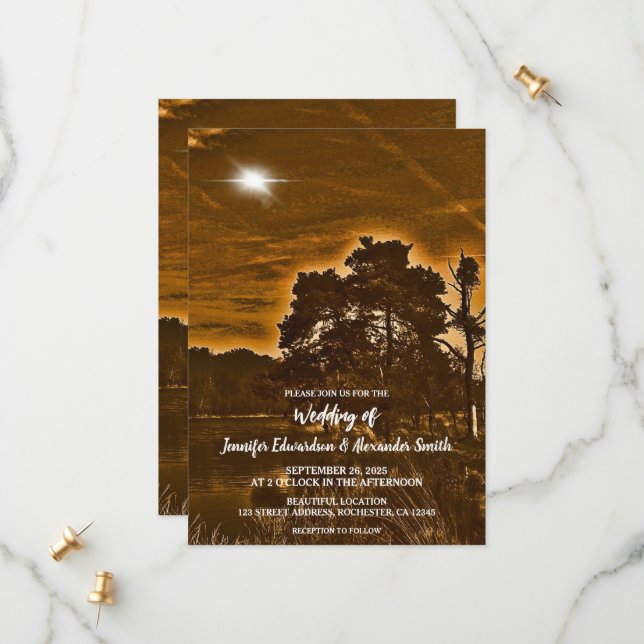 Rustic twinkle light country wedding invitation spara datumet (Fram/Back In Situ)