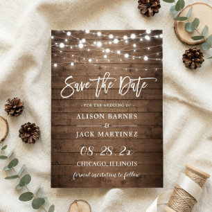 Rustic Twinkle Ljus Bröllop spara datum Magnet